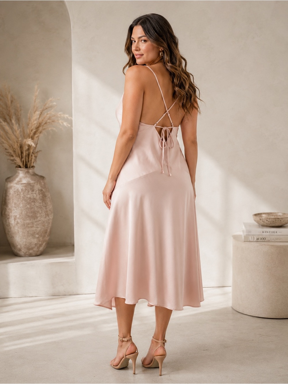 ASTR The Label Blush Cowl Slip Midi Dress NWT